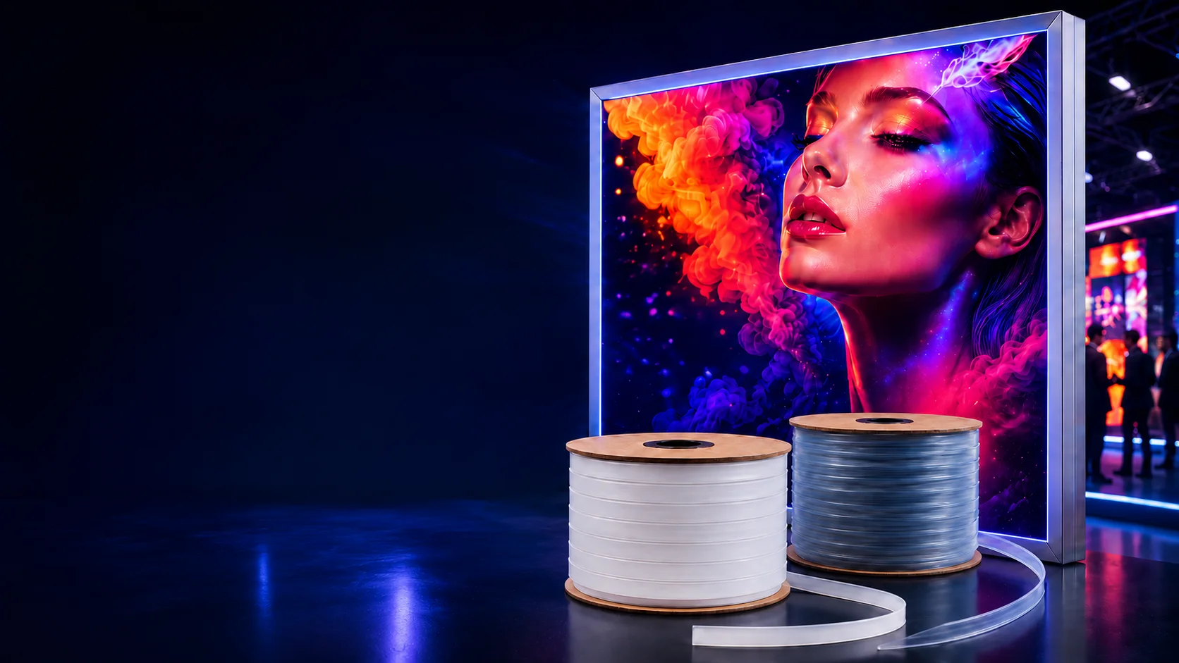 SEG lightbox with white and transparent flat keder spools
