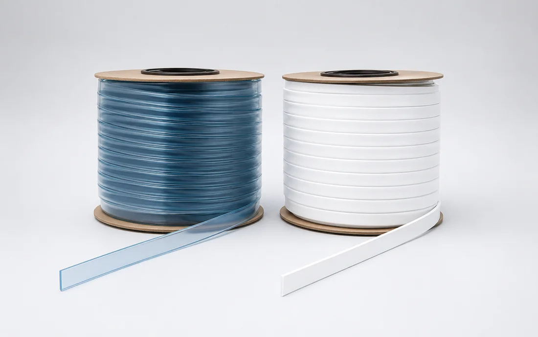 White and transparent flat keder spools